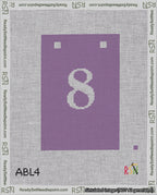 A taped needlepoint canvas with the design: Banner 18 mesh count Squared 8 White on Purple.
