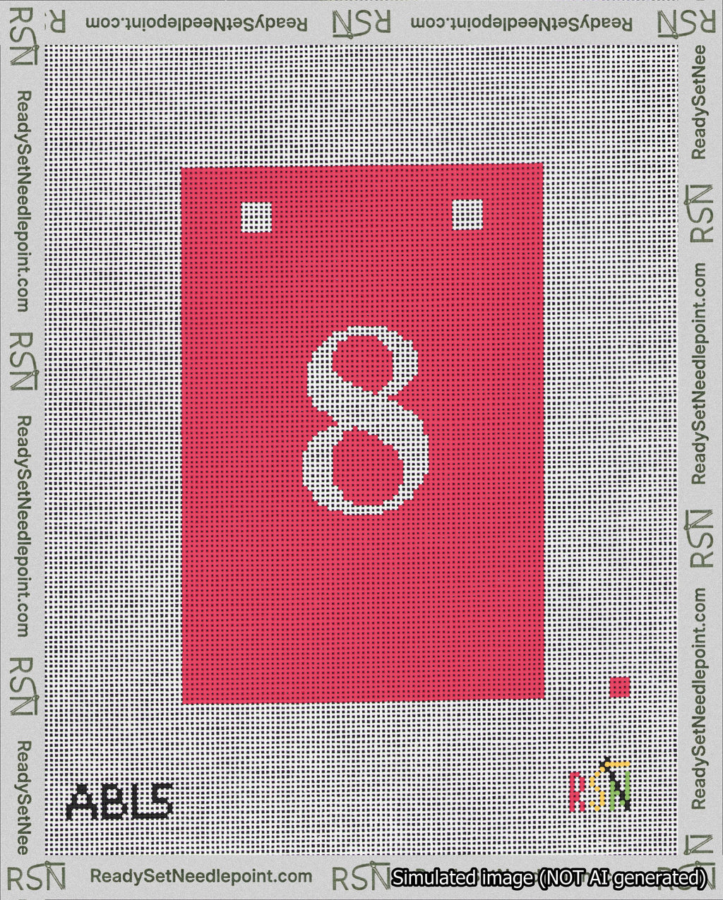 A taped needlepoint canvas with the design: Banner 18 mesh count Squared 8 White on Red.