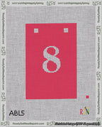 A taped needlepoint canvas with the design: Banner 18 mesh count Squared 8 White on Red.