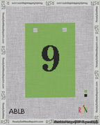 A taped needlepoint canvas with the design: Banner 18 mesh count Squared 9 Black on Light Green.