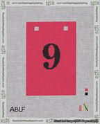 A taped needlepoint canvas with the design: Banner 18 mesh count Squared 9 Black on Red.