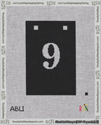 A taped needlepoint canvas with the design: Banner 18 mesh count Squared 9 White on Black.