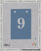 A taped needlepoint canvas with the design: Banner 18 mesh count Squared 9 White on Blue.