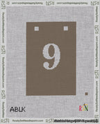 A taped needlepoint canvas with the design: Banner 18 mesh count Squared 9 White on Brown.