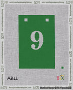 A taped needlepoint canvas with the design: Banner 18 mesh count Squared 9 White on Green.