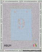 A taped needlepoint canvas with the design: Banner 18 mesh count Squared 9 White on Light Blue.