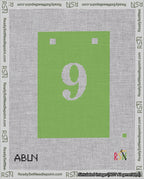 A taped needlepoint canvas with the design: Banner 18 mesh count Squared 9 White on Light Green.