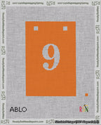 A taped needlepoint canvas with the design: Banner 18 mesh count Squared 9 White on Orange.