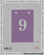 A taped needlepoint canvas with the design: Banner 18 mesh count Squared 9 White on Purple.