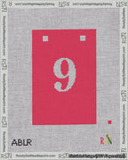 A taped needlepoint canvas with the design: Banner 18 mesh count Squared 9 White on Red.