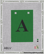 A taped needlepoint canvas with the design: Banner 18 mesh count Squared A Black on Green.