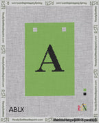A taped needlepoint canvas with the design: Banner 18 mesh count Squared A Black on Light Green.