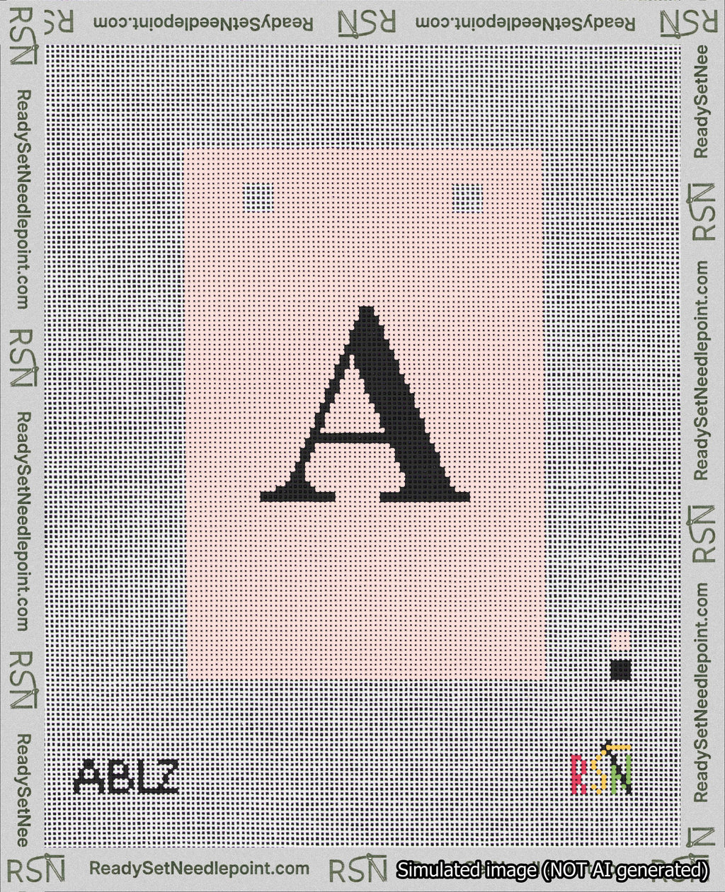 A taped needlepoint canvas with the design: Banner 18 mesh count Squared A Black on Pink.