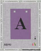 A taped needlepoint canvas with the design: Banner 18 mesh count Squared A Black on Purple.