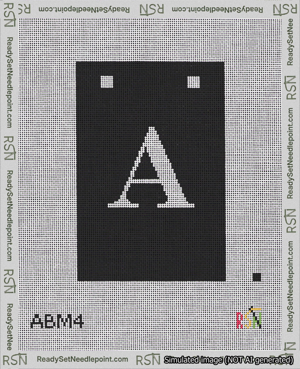 A taped needlepoint canvas with the design: Banner 18 mesh count Squared A White on Black.