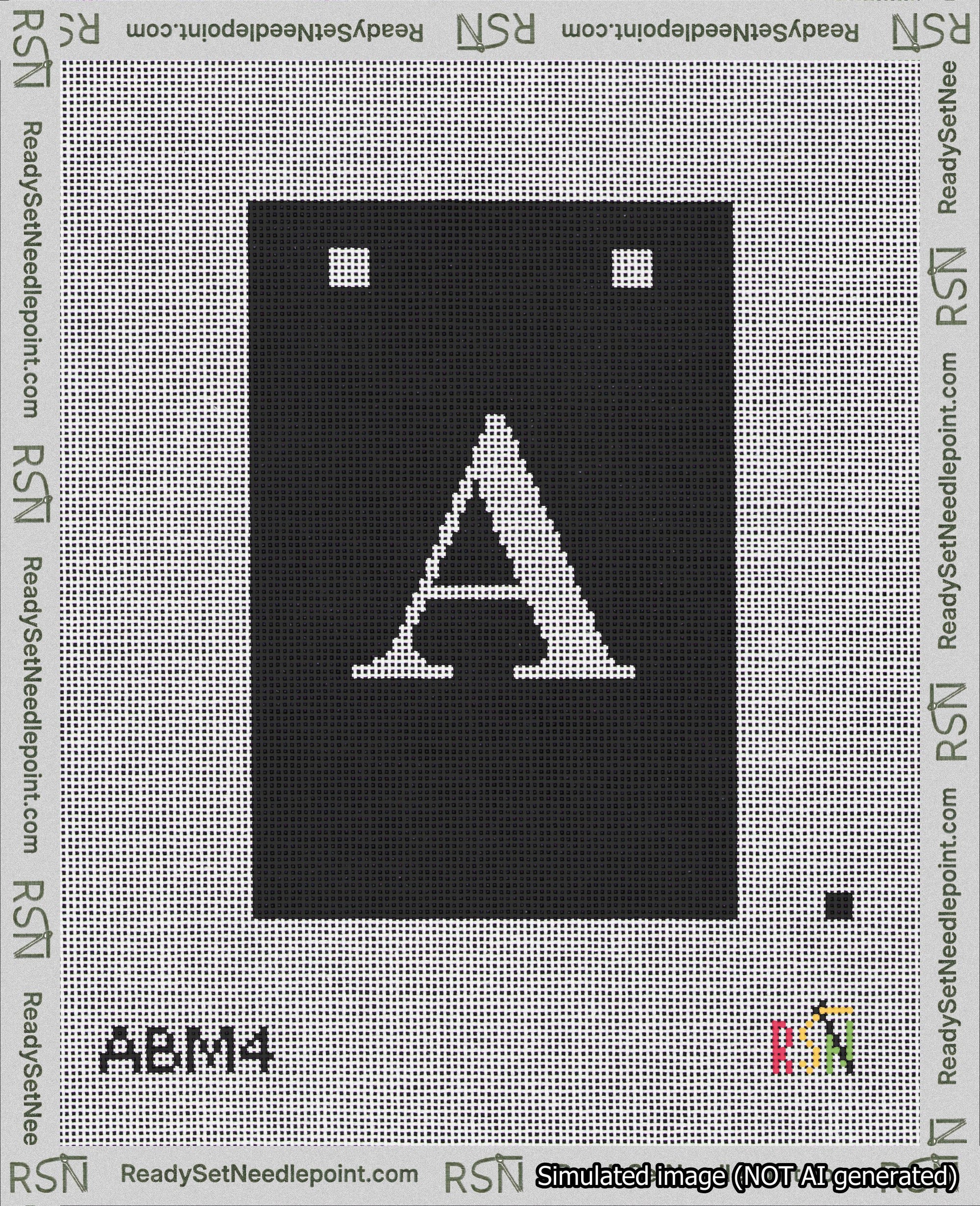 A taped needlepoint canvas with the design: Banner 18 mesh count Squared A White on Black.