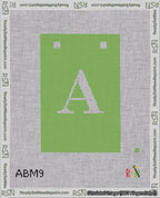 A taped needlepoint canvas with the design: Banner 18 mesh count Squared A White on Light Green.