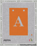A taped needlepoint canvas with the design: Banner 18 mesh count Squared A White on Orange.