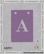 A taped needlepoint canvas with the design: Banner 18 mesh count Squared A White on Purple.