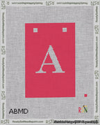 A taped needlepoint canvas with the design: Banner 18 mesh count Squared A White on Red.