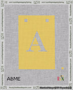 A taped needlepoint canvas with the design: Banner 18 mesh count Squared A White on Yellow.