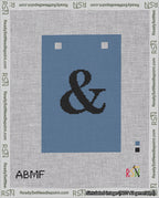 A taped needlepoint canvas with the design: Banner 18 mesh count Squared Ampersand Black on Blue.