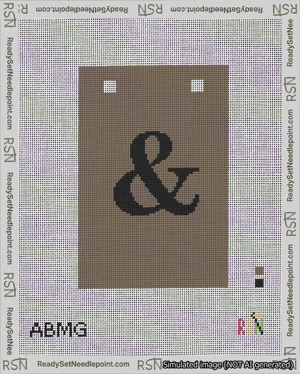 A taped needlepoint canvas with the design: Banner 18 mesh count Squared Ampersand Black on Brown.