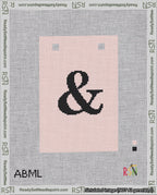 A taped needlepoint canvas with the design: Banner 18 mesh count Squared Ampersand Black on Pink.