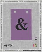 A taped needlepoint canvas with the design: Banner 18 mesh count Squared Ampersand Black on Purple.