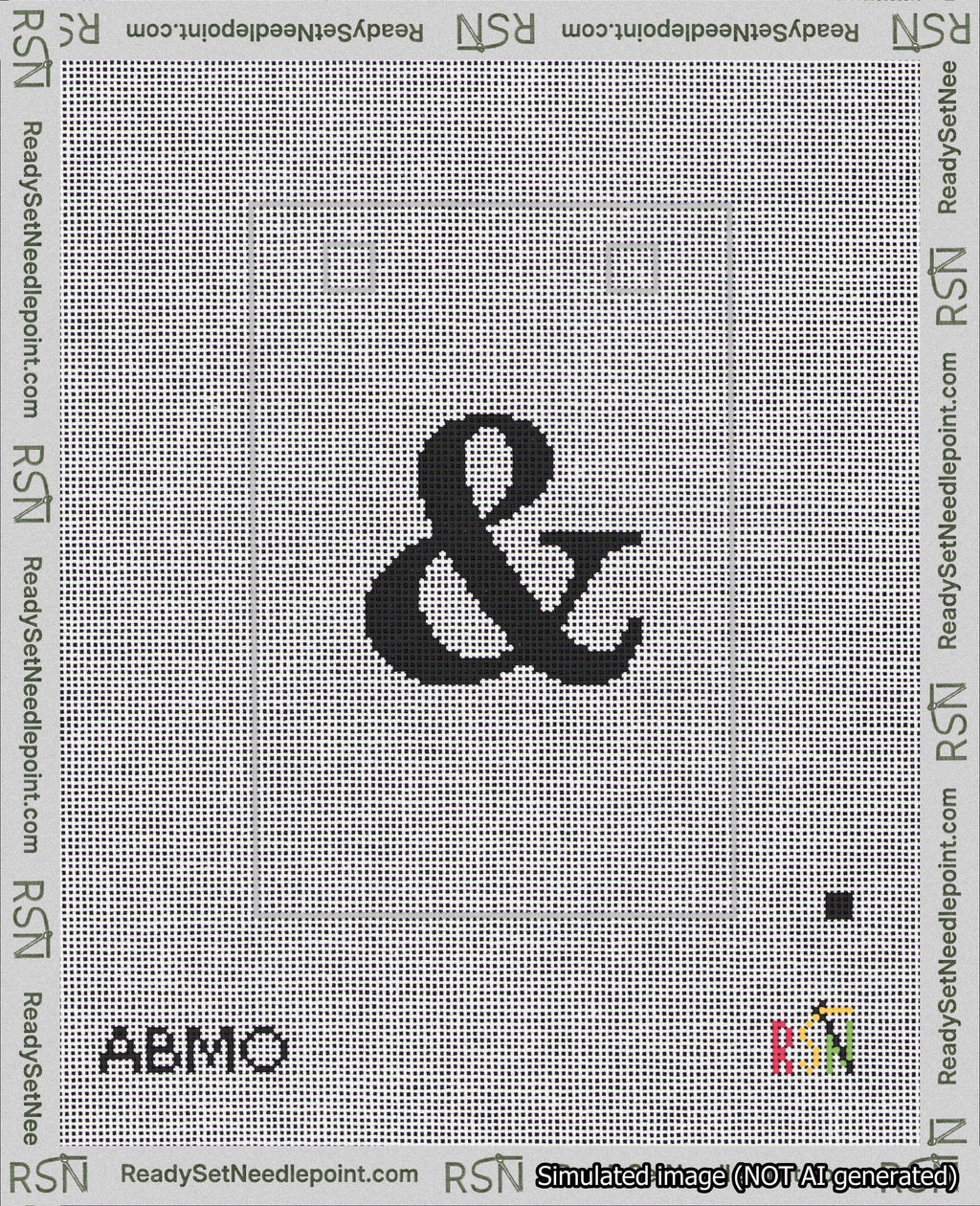 A taped needlepoint canvas with the design: Banner 18 mesh count Squared Ampersand Black on White.