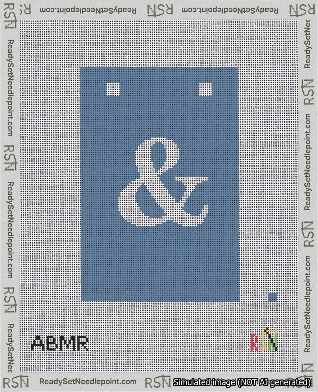 A taped needlepoint canvas with the design: Banner 18 mesh count Squared Ampersand White on Blue.
