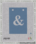A taped needlepoint canvas with the design: Banner 18 mesh count Squared Ampersand White on Blue.