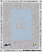 A taped needlepoint canvas with the design: Banner 18 mesh count Squared Ampersand White on Light Blue.