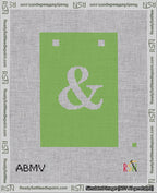 A taped needlepoint canvas with the design: Banner 18 mesh count Squared Ampersand White on Light Green.
