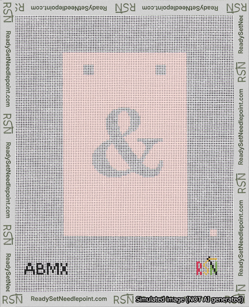 A taped needlepoint canvas with the design: Banner 18 mesh count Squared Ampersand White on Pink.