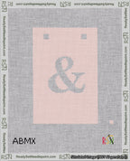 A taped needlepoint canvas with the design: Banner 18 mesh count Squared Ampersand White on Pink.