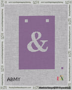 A taped needlepoint canvas with the design: Banner 18 mesh count Squared Ampersand White on Purple.