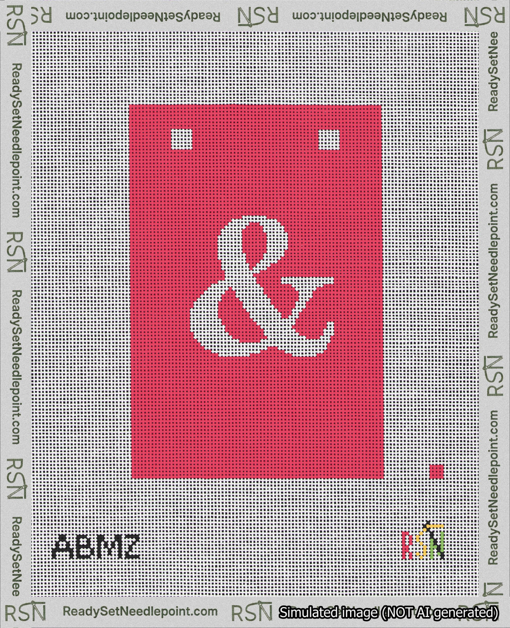 A taped needlepoint canvas with the design: Banner 18 mesh count Squared Ampersand White on Red.