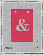 A taped needlepoint canvas with the design: Banner 18 mesh count Squared Ampersand White on Red.