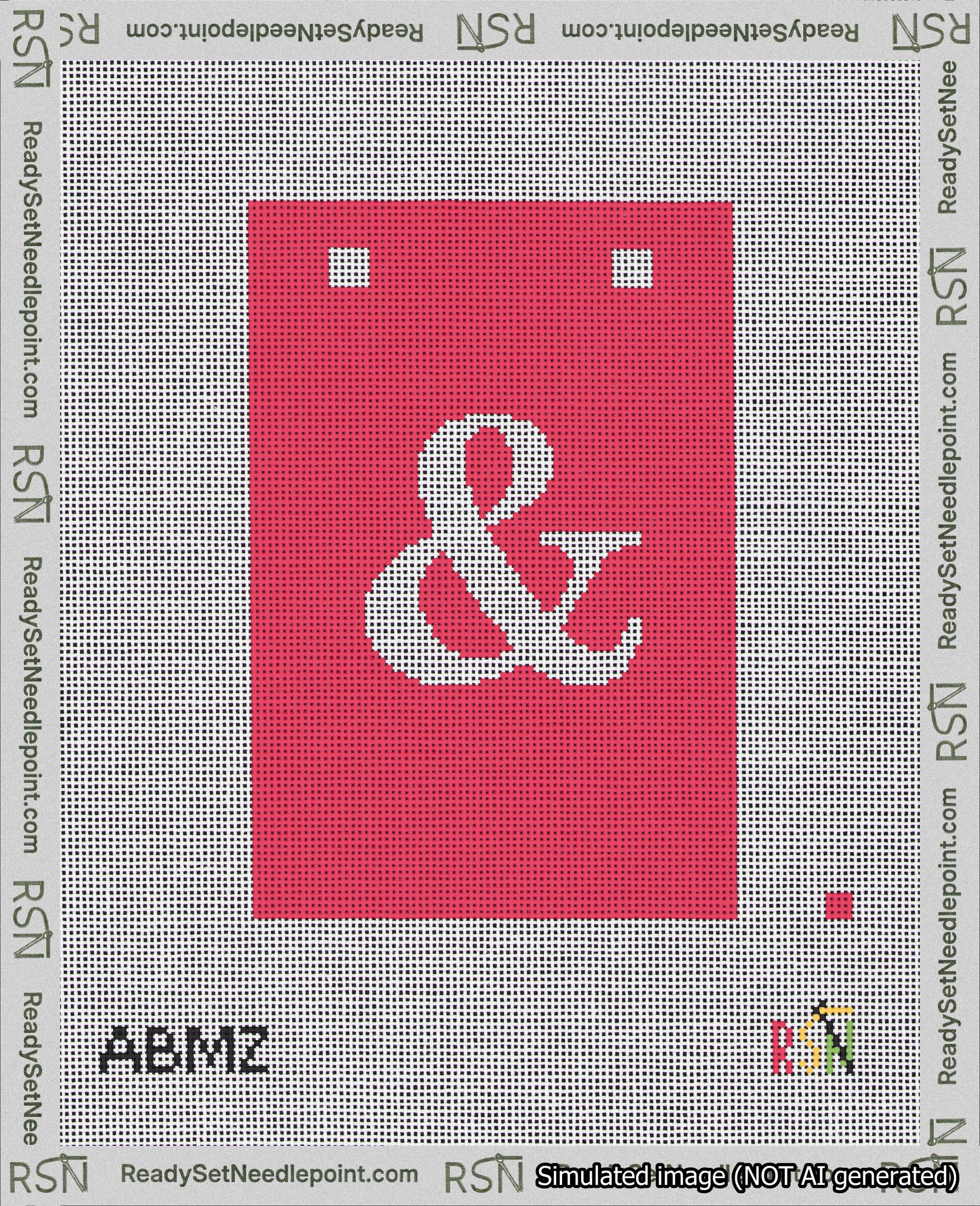 A taped needlepoint canvas with the design: Banner 18 mesh count Squared Ampersand White on Red.