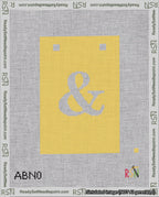 A taped needlepoint canvas with the design: Banner 18 mesh count Squared Ampersand White on Yellow.