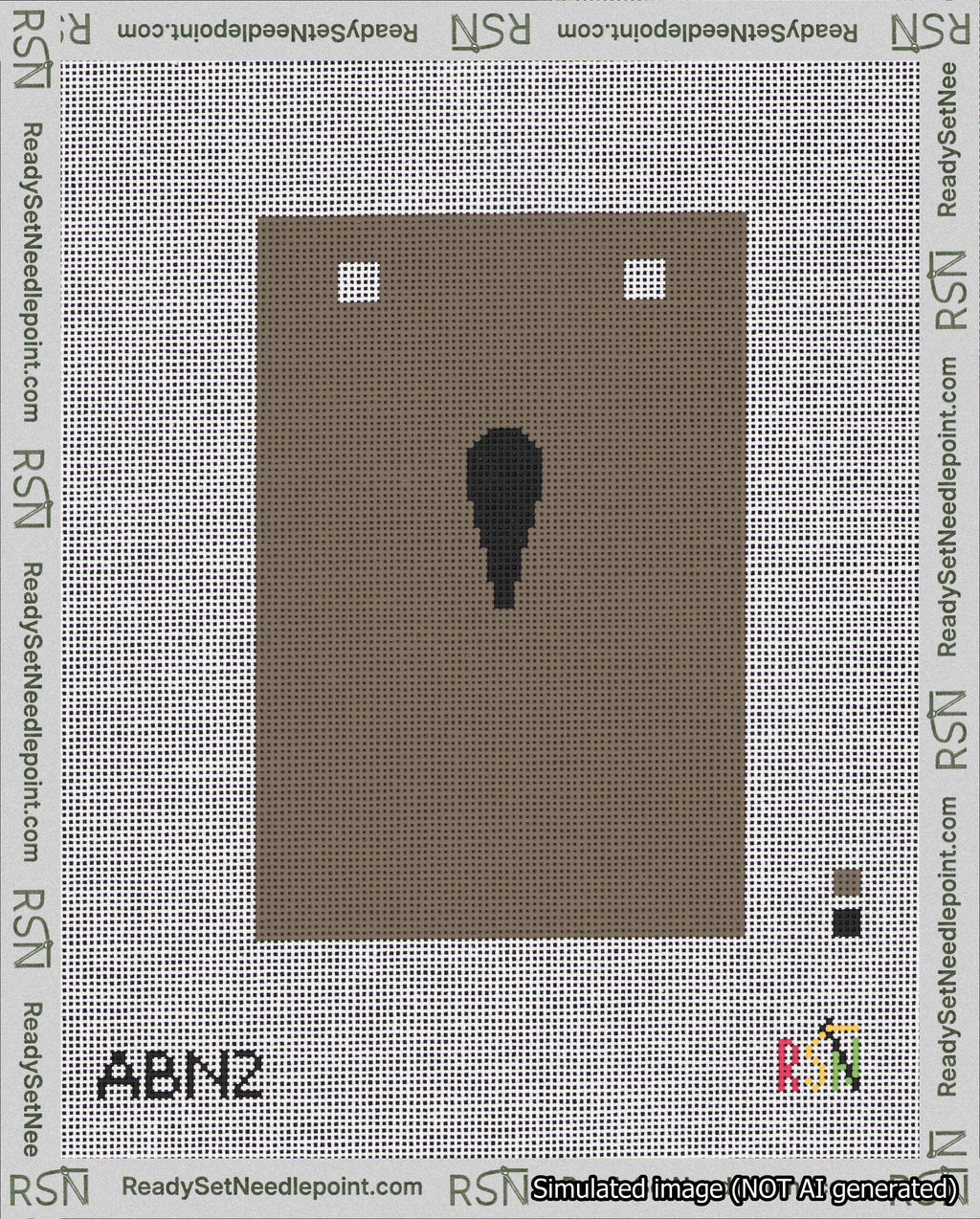 A taped needlepoint canvas with the design: Banner 18 mesh count Squared Apostrophe Black on Brown.
