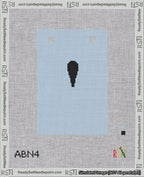 A taped needlepoint canvas with the design: Banner 18 mesh count Squared Apostrophe Black on Light Blue.