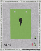 A taped needlepoint canvas with the design: Banner 18 mesh count Squared Apostrophe Black on Light Green.