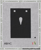 A taped needlepoint canvas with the design: Banner 18 mesh count Squared Apostrophe White on Black.