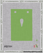 A taped needlepoint canvas with the design: Banner 18 mesh count Squared Apostrophe White on Light Green.