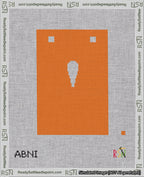 A taped needlepoint canvas with the design: Banner 18 mesh count Squared Apostrophe White on Orange.