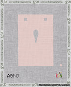 A taped needlepoint canvas with the design: Banner 18 mesh count Squared Apostrophe White on Pink.