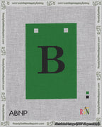 A taped needlepoint canvas with the design: Banner 18 mesh count Squared B Black on Green.