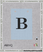 A taped needlepoint canvas with the design: Banner 18 mesh count Squared B Black on Light Blue.
